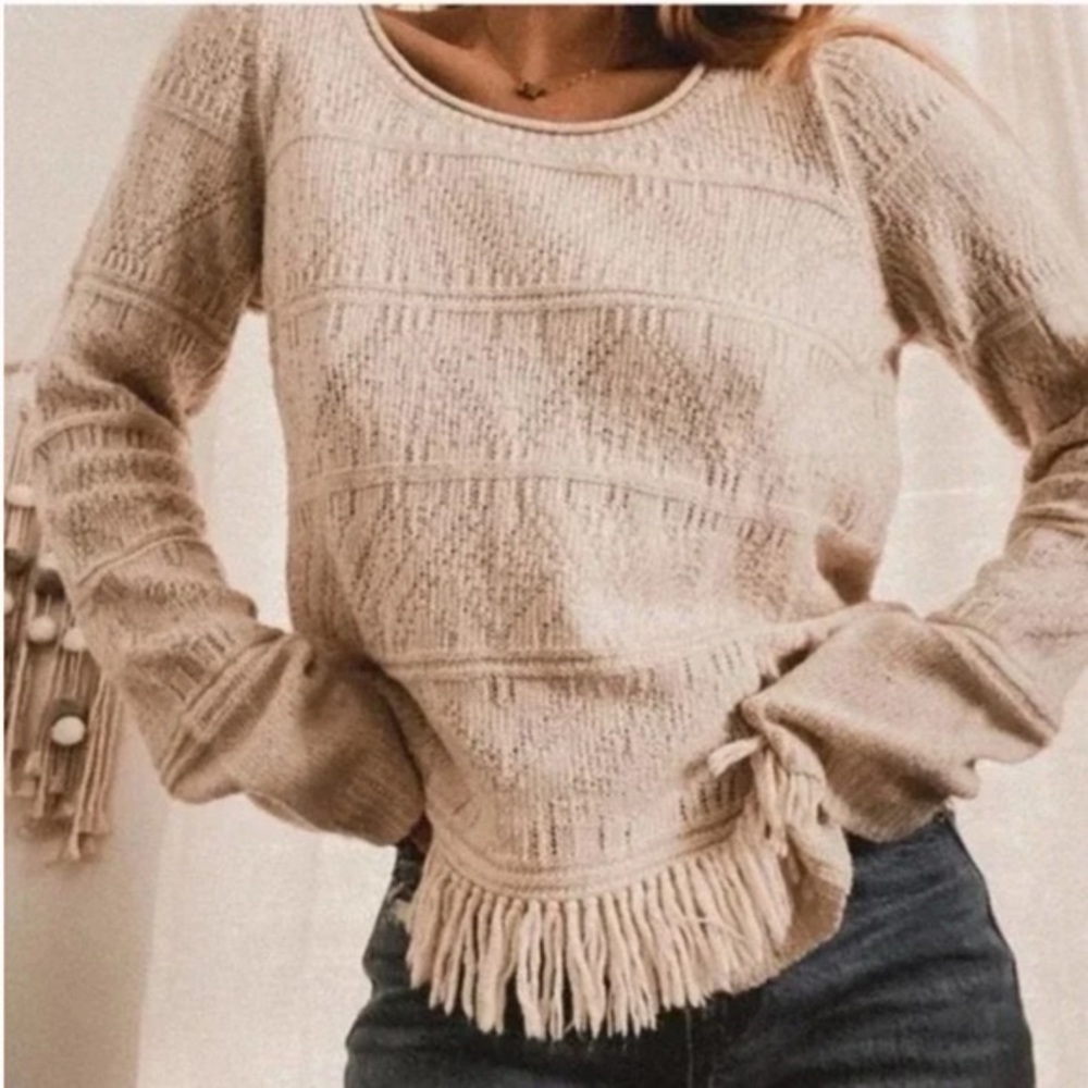 Anthropologie Moth Fringe Knit Sweater